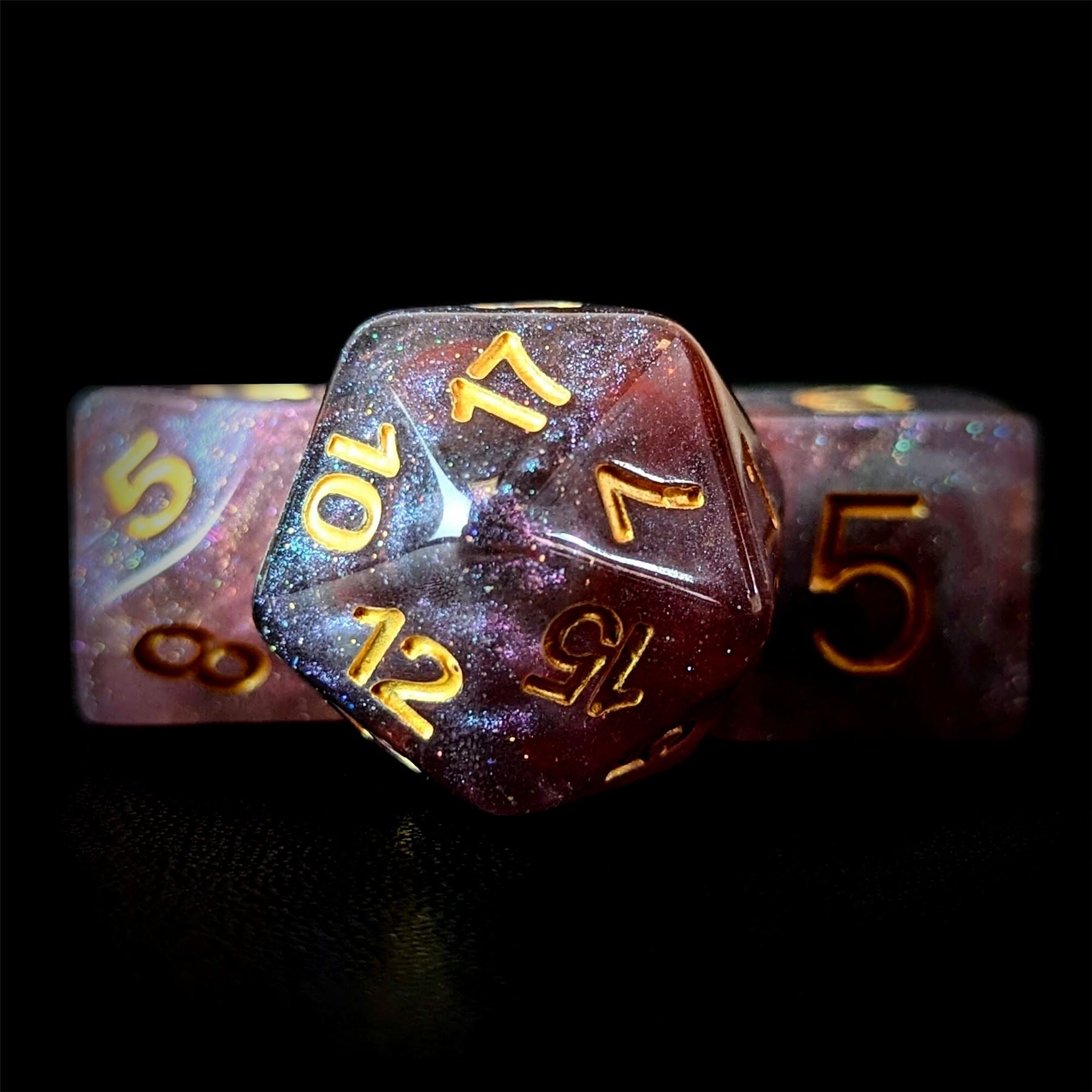 Glitter in Red & Grey Resin - 7pcs RPG Full Dice Set