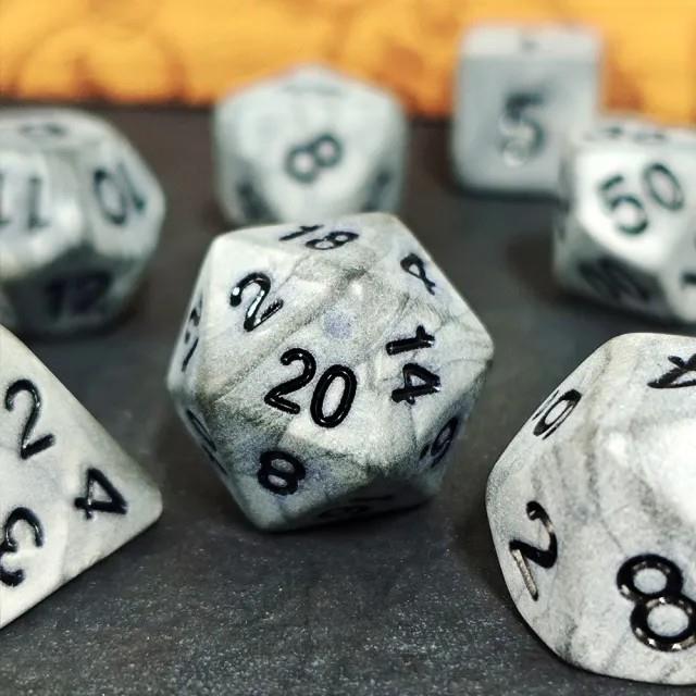 7pcs Dice Acrylic Washed Black Font Grey
