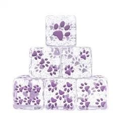6pcs D6 Dice Resin 16mm Cat Paw Purple Font Clear