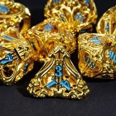 7pcs Dice Metal Hollow Lute Blue Font Gold
