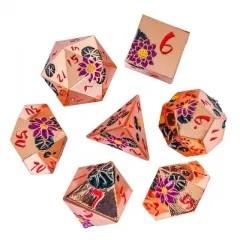 Purple Lotus Flower in Copper Metal - 7pcs RPG Dice Set