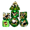 Black & White Football in Clear & Green Resin - 7pcs RPG Full Dice Set