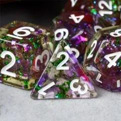 7pcs Dice Resin Swirl White Font Clear Green Purple