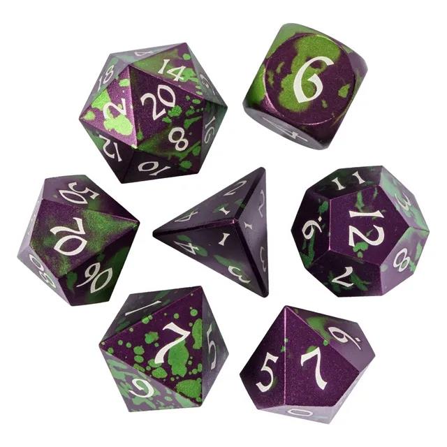 7pcs RPG Dice Set - Green & Purple Anodized Aluminium