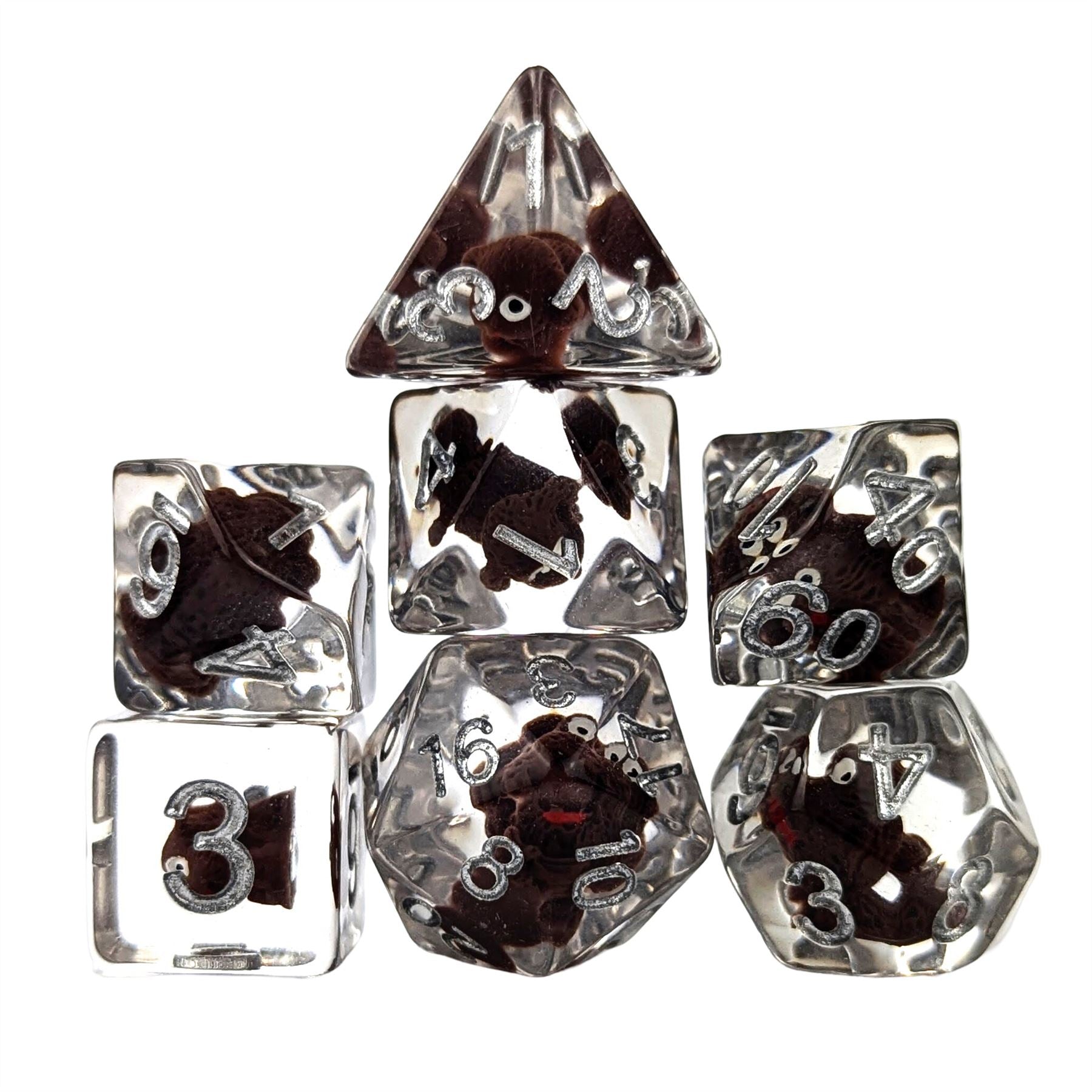 Brown Dog in Clear Resin - 7pcs RPG Full Dice Set