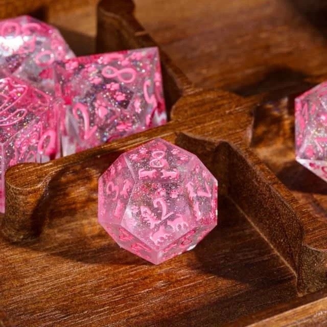 Cats on Pink with Candy Sharp Resin - 7pcs RPG Dice Set