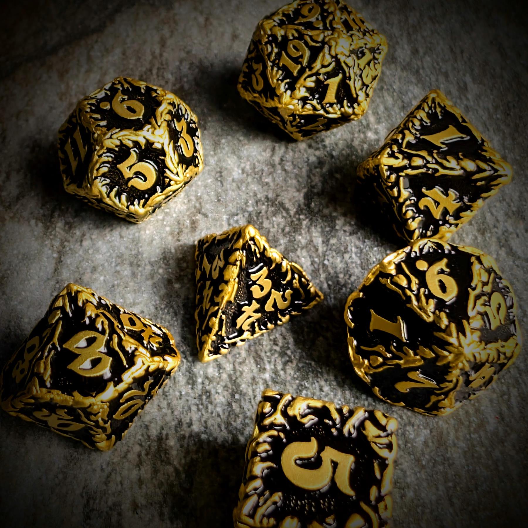 7pcs Dice Metal Druid Vine Gold Font Black