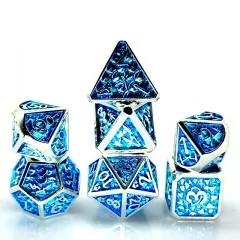 Blue in Silver Metal - 7pcs RPG Dice Set