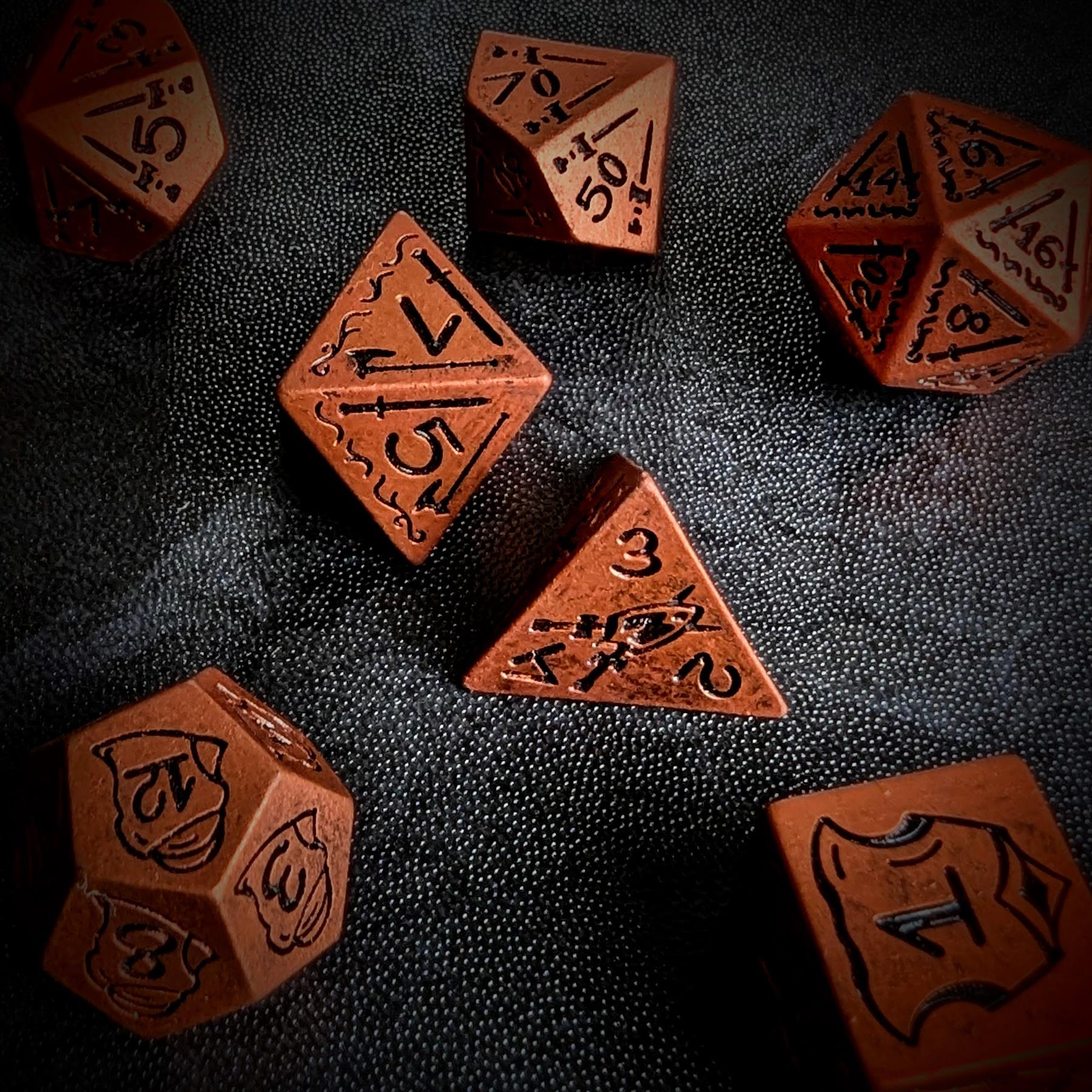 7pcs RPG Full Dice Set - Black Pattern on Copper Resin