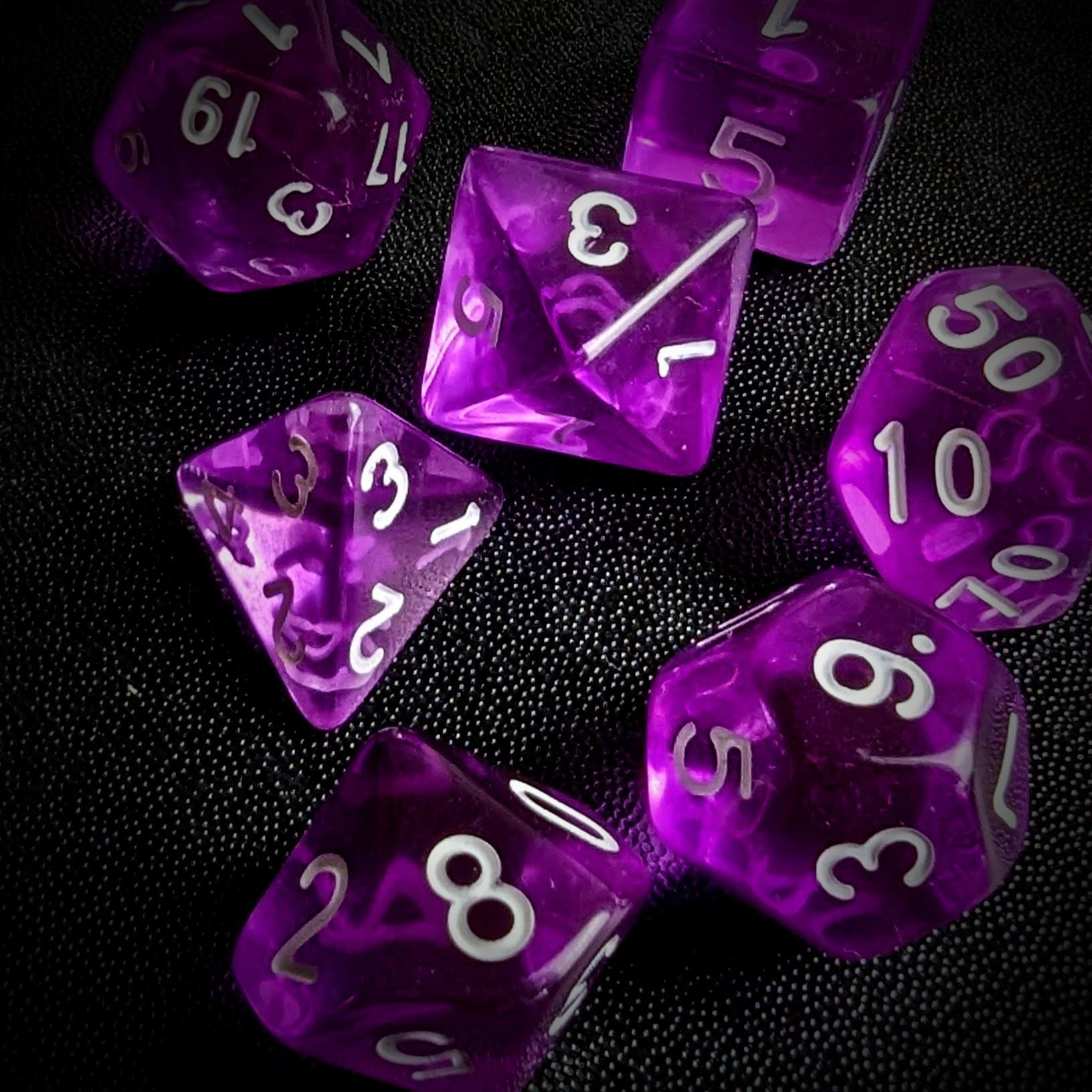 Clear Purple Acrylic - 7pcs RPG Full Dice Set