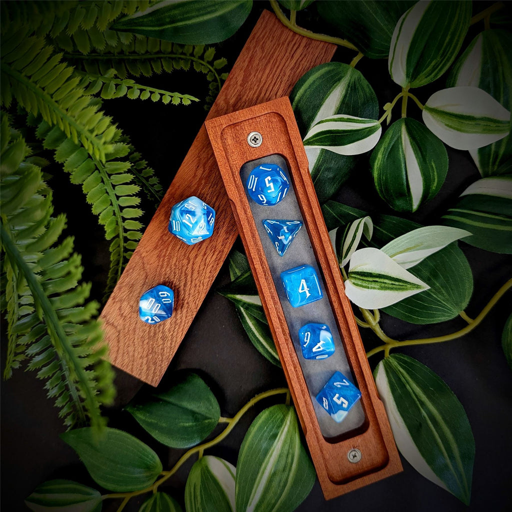 Glitter in Blue & White Acrylic - 7pcs RPG Full Dice Set