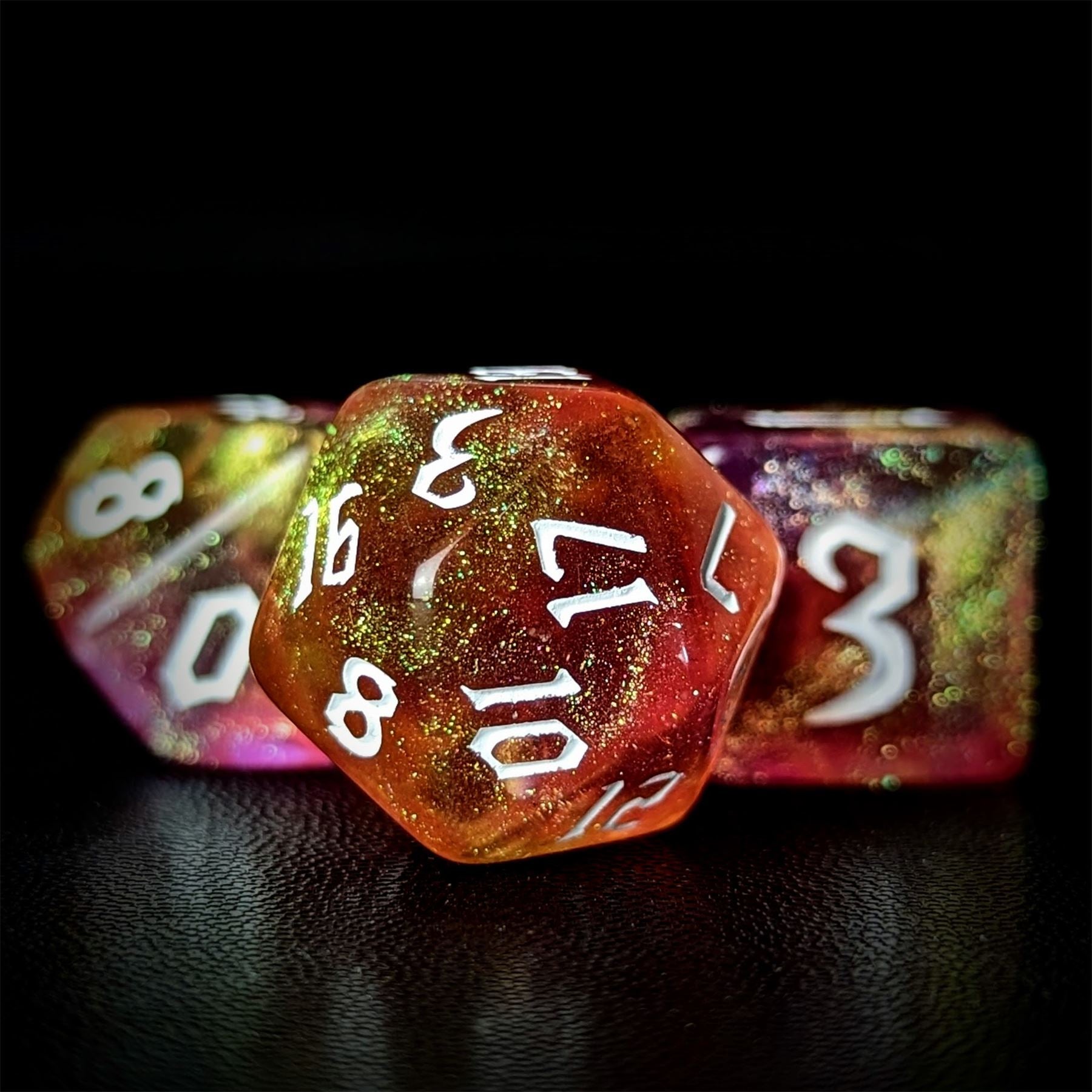 Glitter in Yellow & Pink Acrylic - 7pcs RPG Full Dice Set