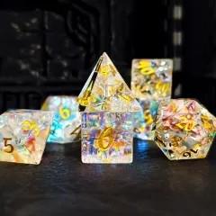 7pcs Dice Gem Frosted Glass Gold Font Cracked Prism