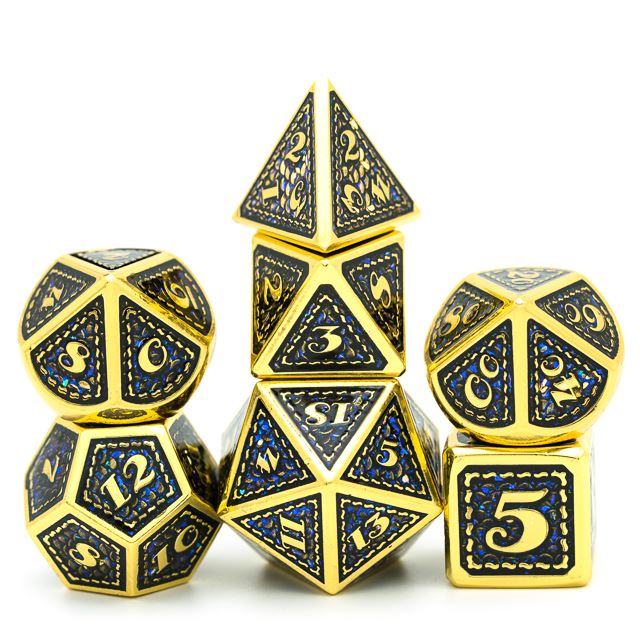 7pcs Dice Metal Stitch Gold Dark Blue