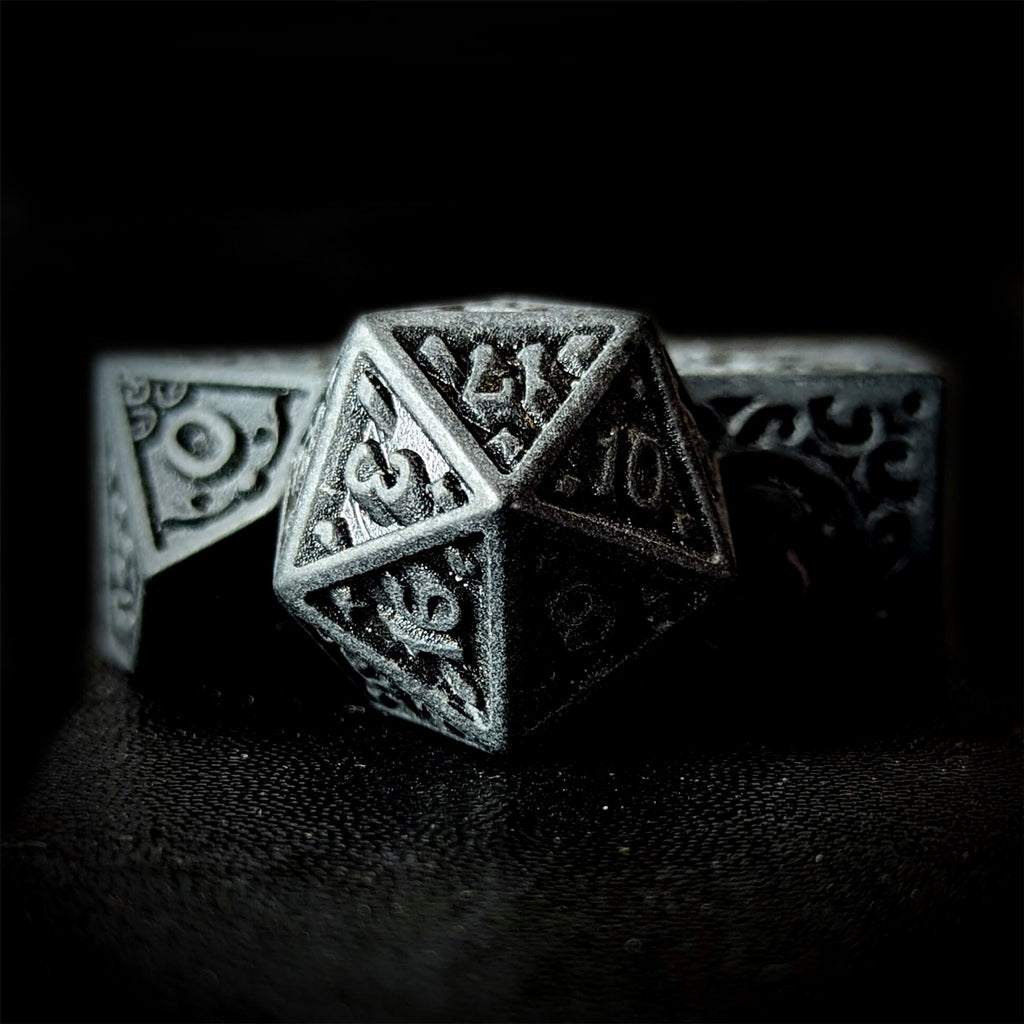 Black Lattice on White Acrylic - 7pcs RPG Full Dice Set