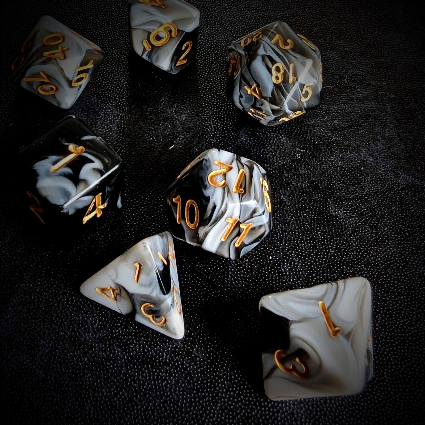 Blend of White & Black Acrylic - 7pcs RPG Full Dice Set