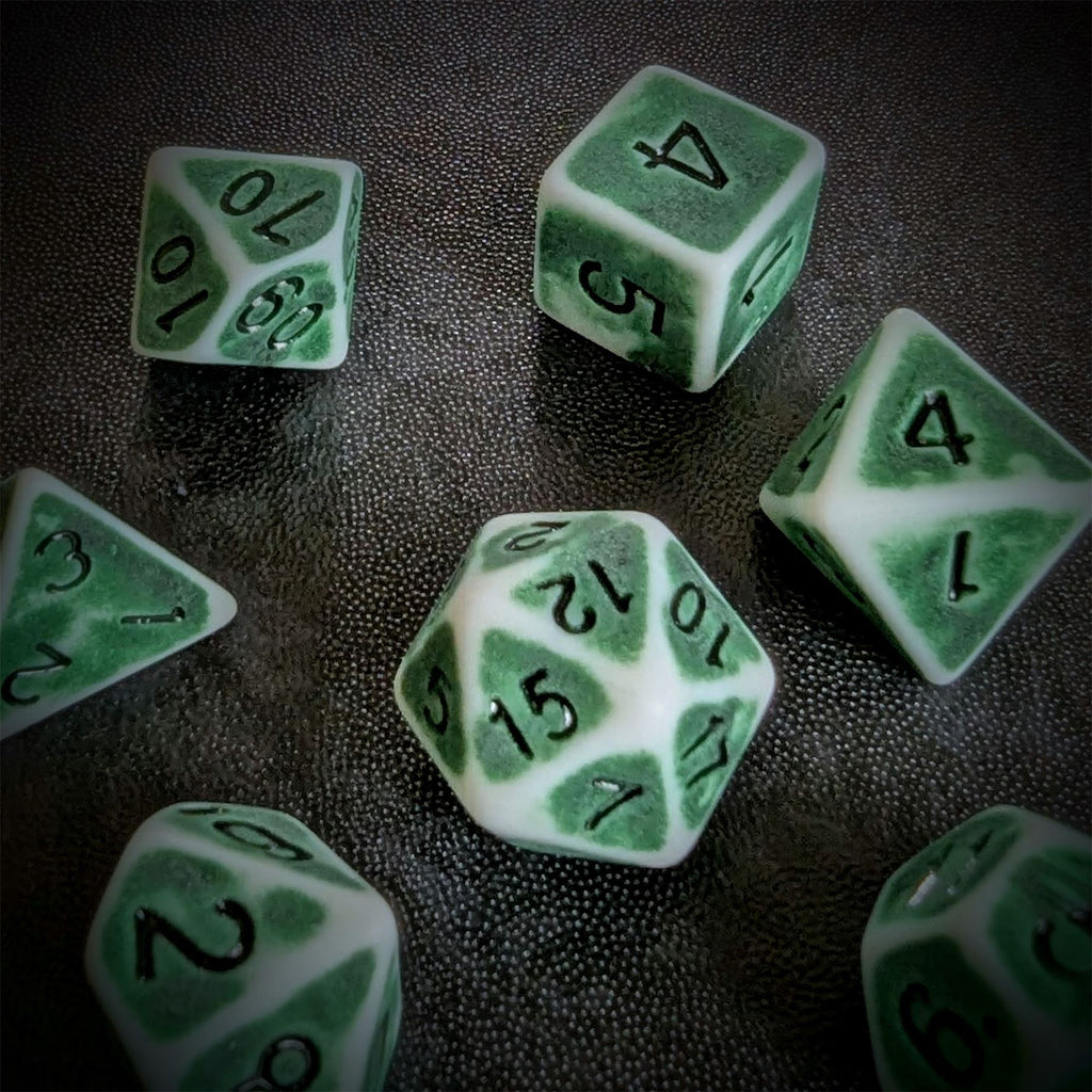 Washed Green on White Acrylic - 7pcs RPG Full Dice Set