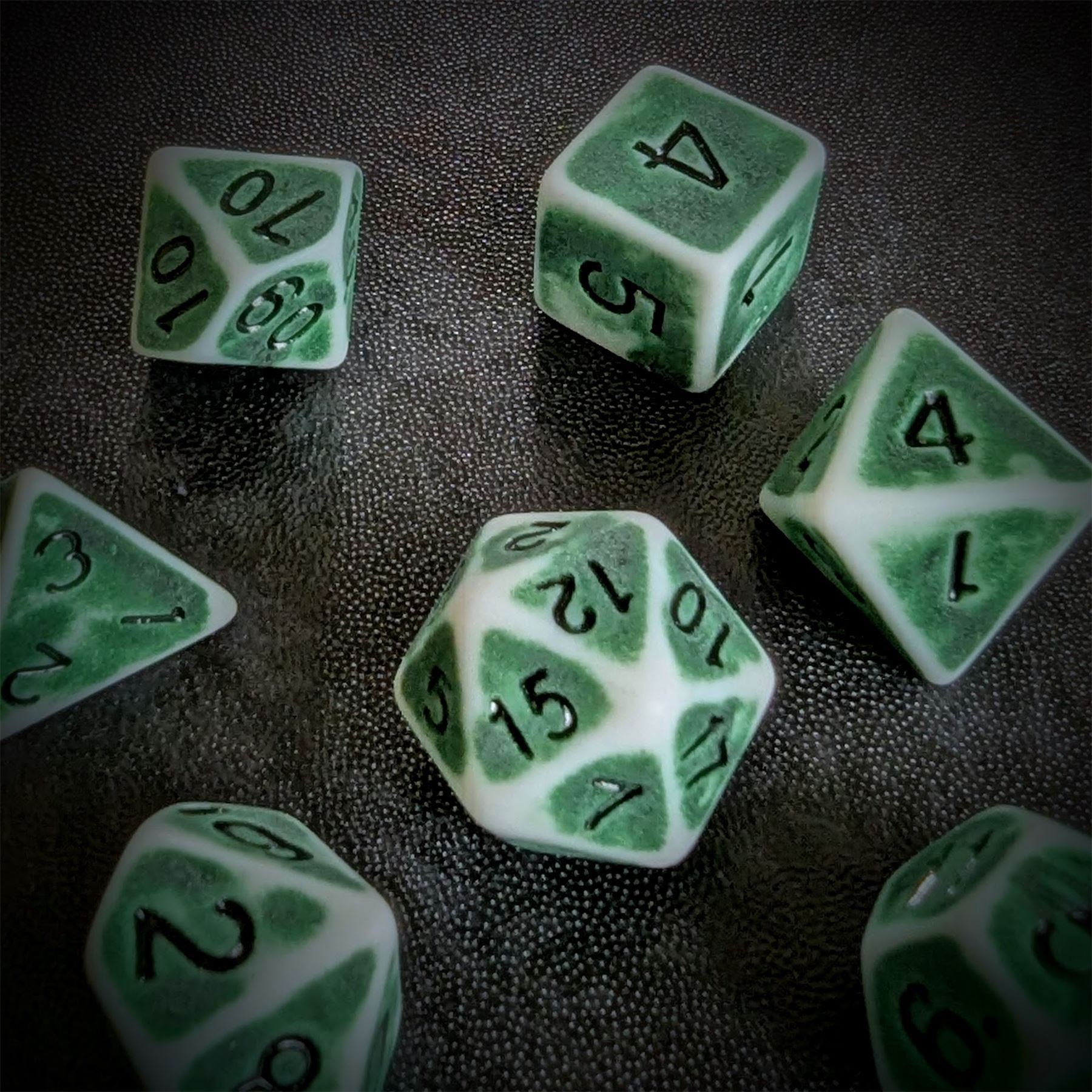 Washed Green on White Acrylic - 7pcs RPG Full Dice Set