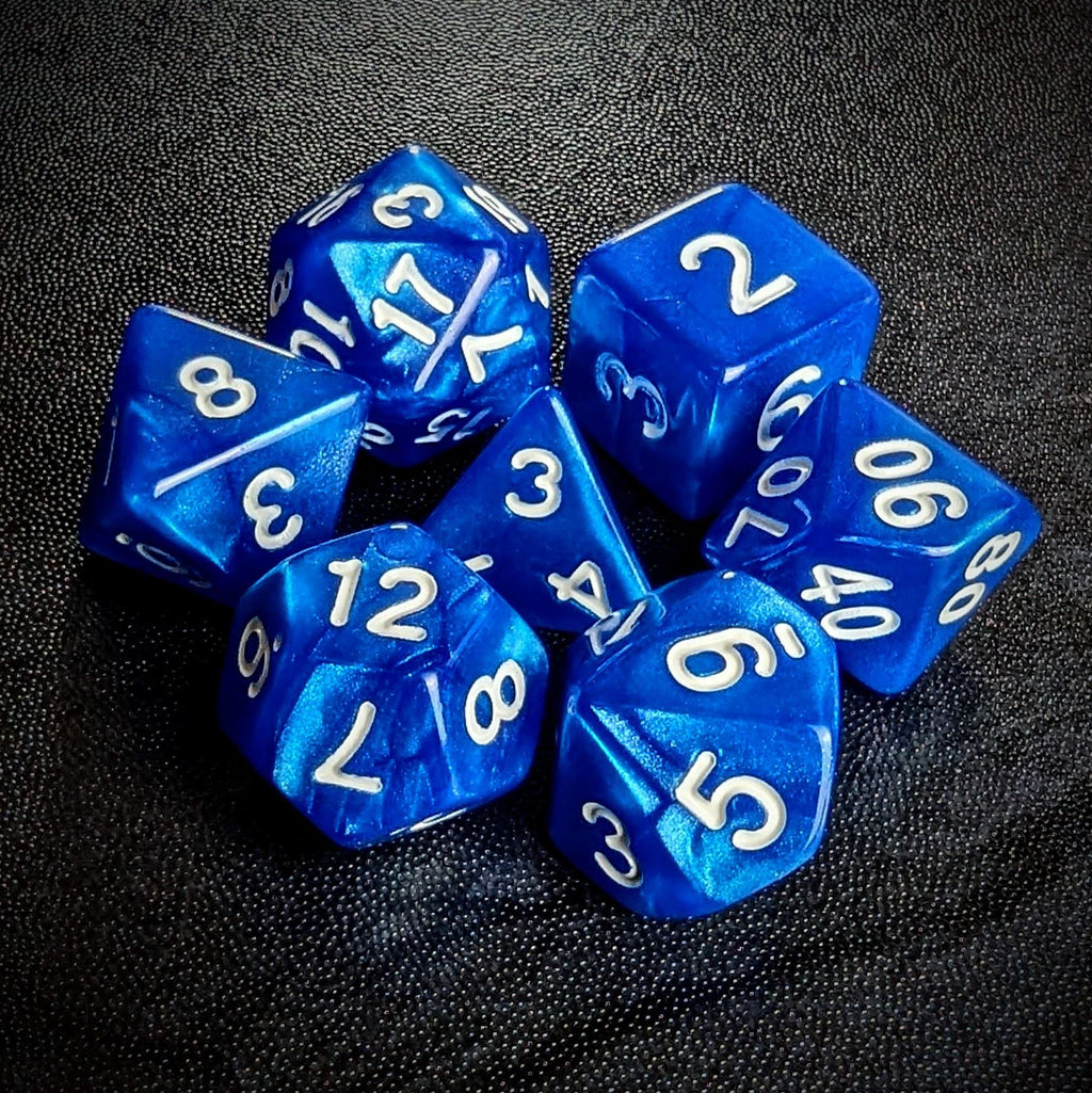 Glitter in Blue Acrylic - 7pcs RPG Full Dice Set