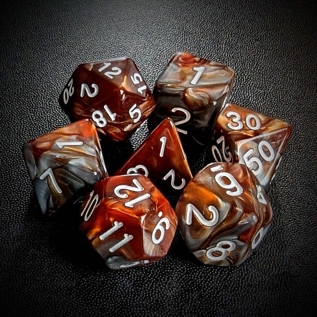 Blend of Copper & Grey Acrylic - 7pcs RPG Full Dice Set