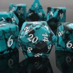 7pcs Dice Gem Stone Turquoise White Font Teal Black