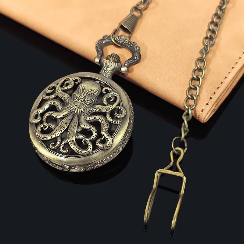 Mindflayer on Bronze Pocket Watch with Mini Dice - Pendant