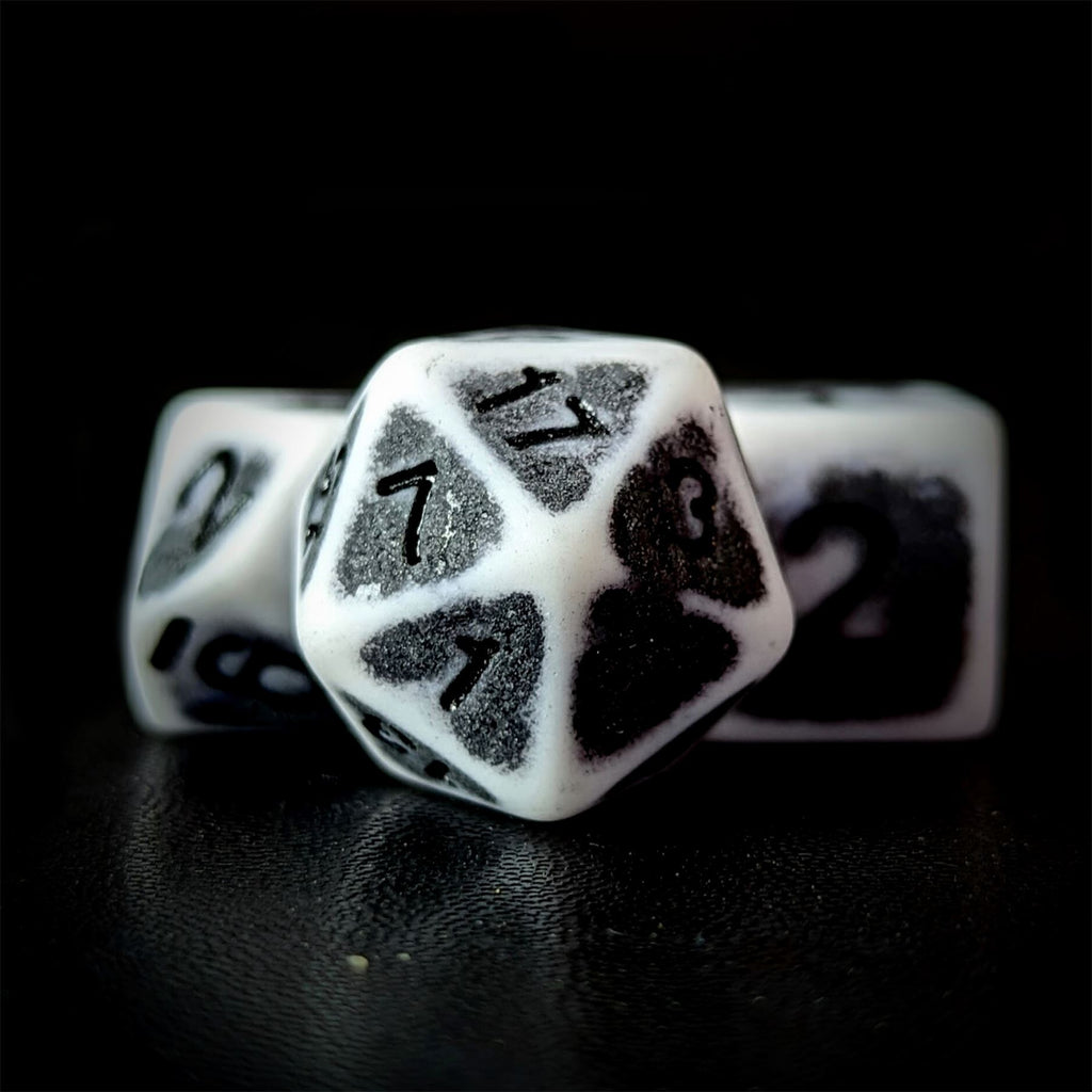 Washed Black on White Acrylic - 7pcs RPG Full Dice Set