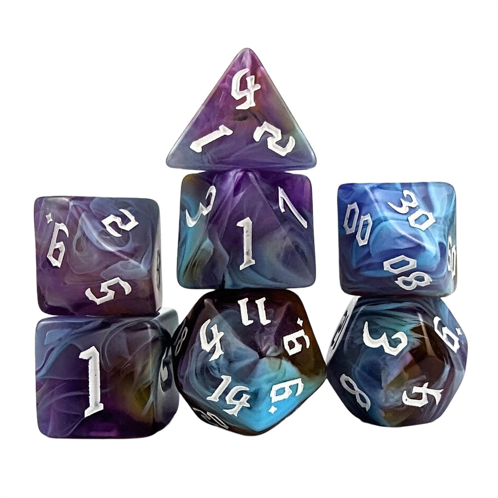 Blend of Sky Blue & Purple Acrylic - 7pcs RPG Full Dice Set