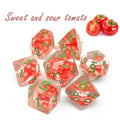 7pcs Dice Resin Filled Green Font Red Tomato Clear