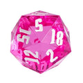 D20 Dice Acrylic 55mm White Font Clear White Pink