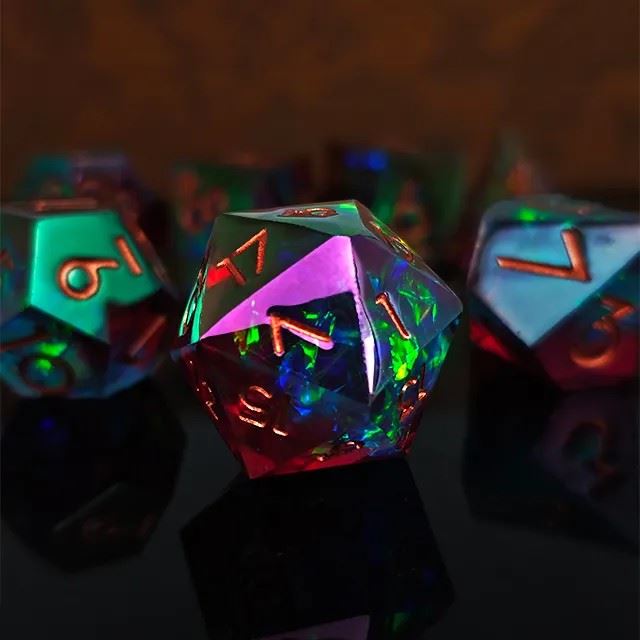 Electroplated Blue & Red with Candy Sharp Resin - 7pcs RPG Dice Set