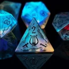 7pcs Dice Gem Frosted Glass Black Font Cracked Music Prism