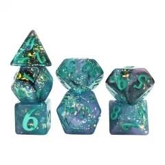 7pcs Dice Resin Glitter Blue Font Black Blue