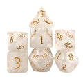 Glitter in White Acrylic with Gold Font - 7pcs RPG Full Dice Set