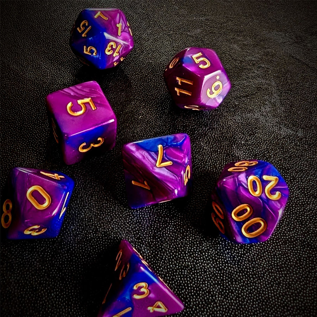 Blend of Purple & Blue Acrylic - 7pcs RPG Full Dice Set