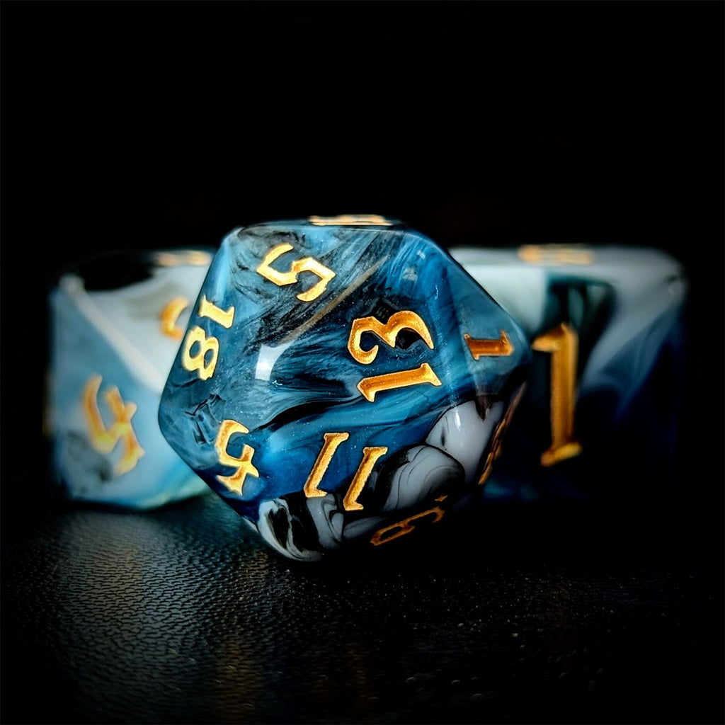 Blend of Black & Blue Acrylic - 7pcs RPG Full Dice Set