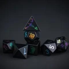 7pcs Dice Gem Stone Obsidian 8bit Adventurer Rainbow Font Black