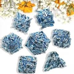 7pcs Dice Metal Hollow Dragons Head Nickel Font Blue