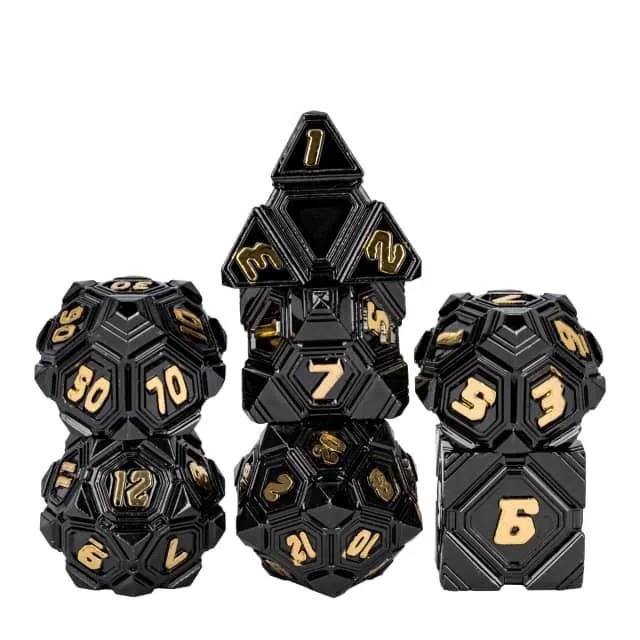 7pcs Dice Metal Alien Ship Gold Font Black