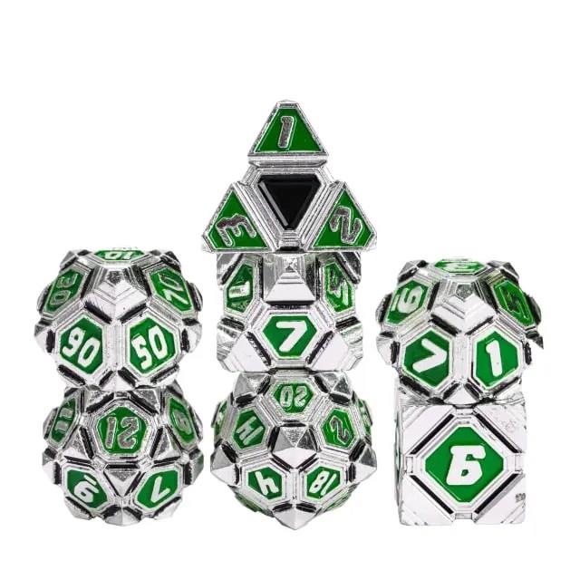 7pcs Dice Metal Alien Ship Black Green Silver