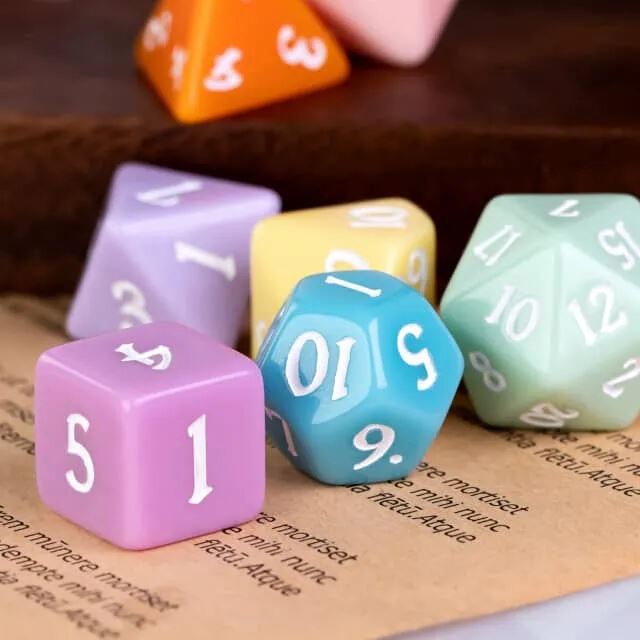 7pcs RPG Full Dice Set - Solid Multicoloured Pastel Resin