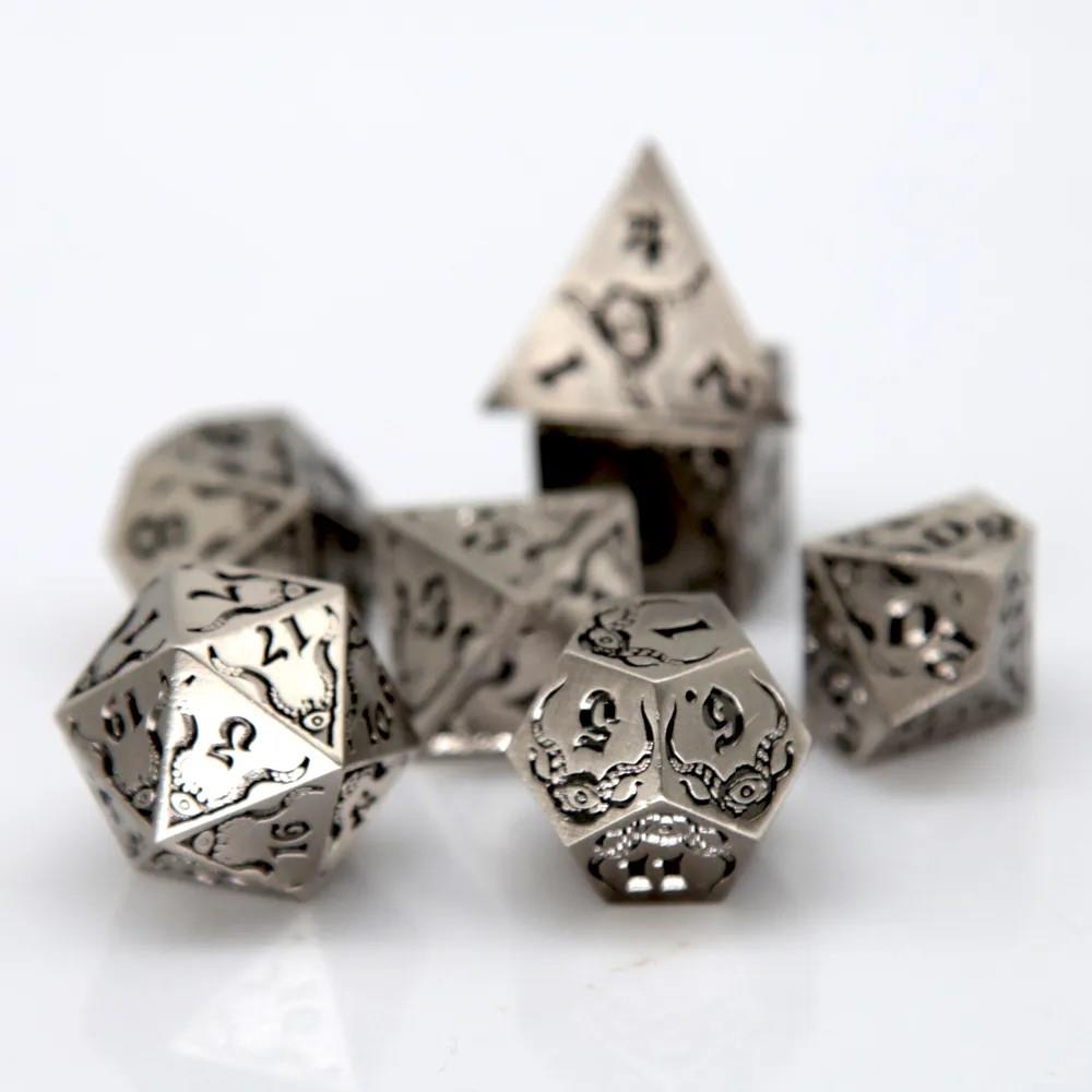 Tentacles in Silver Metal - 7pcs RPG Dice Set