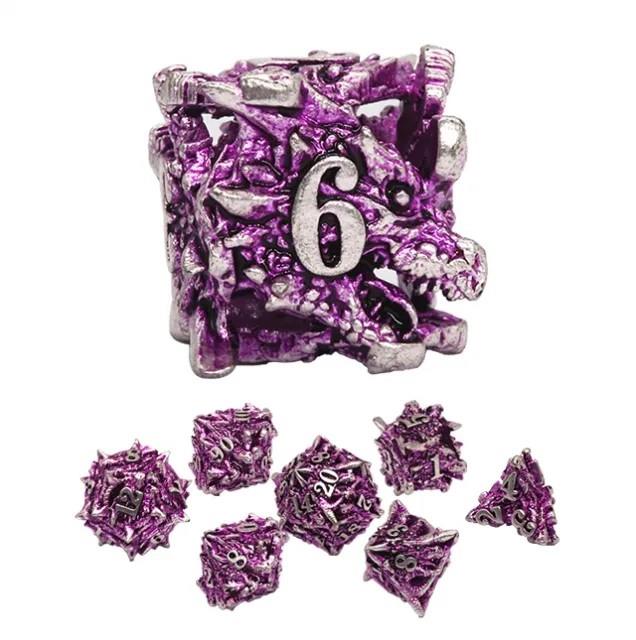 7pcs Dice Metal Hollow Dragons Head Nickel Font Purple