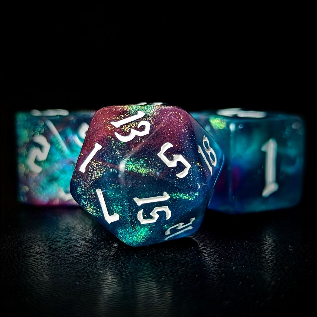 Glitter in Blue & Pink Acrylic - 7pcs RPG Full Dice Set