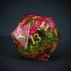 7pcs Dice Gem Glass Gold Font Cracked Pink Green (UD)