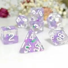 7pcs Dice Resin Filled White Font Purple Grape Clear