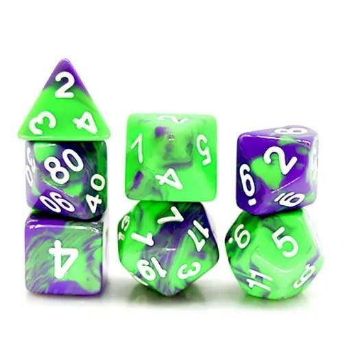 7pcs Dice Acrylic Blend White Font Purple Green