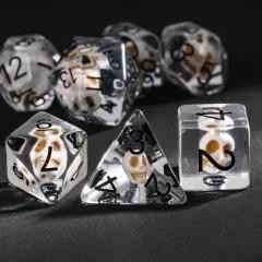 7pcs Dice Resin Filled Black Font Skull Clear