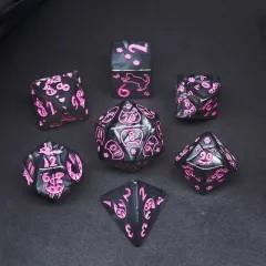 Pink Cats on Black Acrylic - 7pcs RPG Full Dice Set