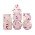 Glitter in White Acrylic with Pink Font - 7pcs RPG Full Dice Set